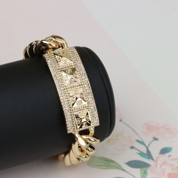 "Bold Rose Gold Bracelet with Pyramid Texture & Micro Pave Accents, XPBL0928 - Picture 8 of 12